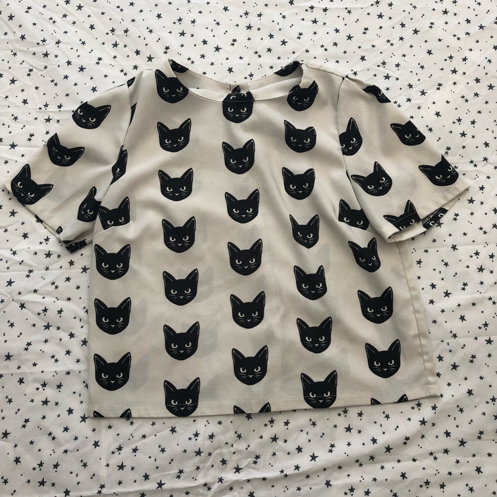 Black Cat Crop Top